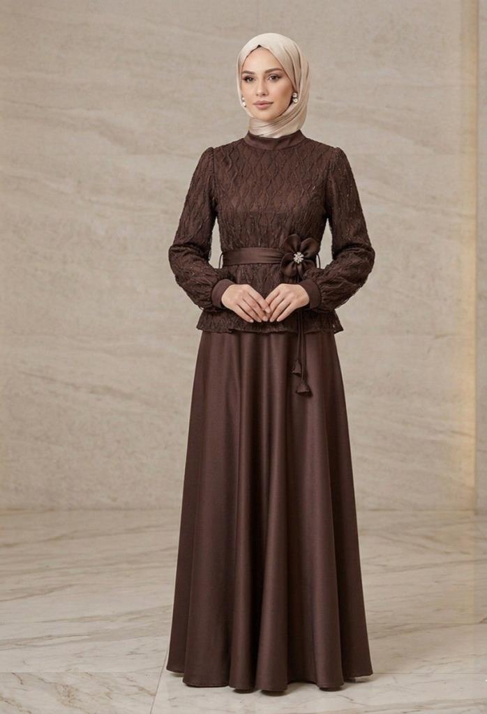 Women's modest two-piece stylish set G4566 - Brown