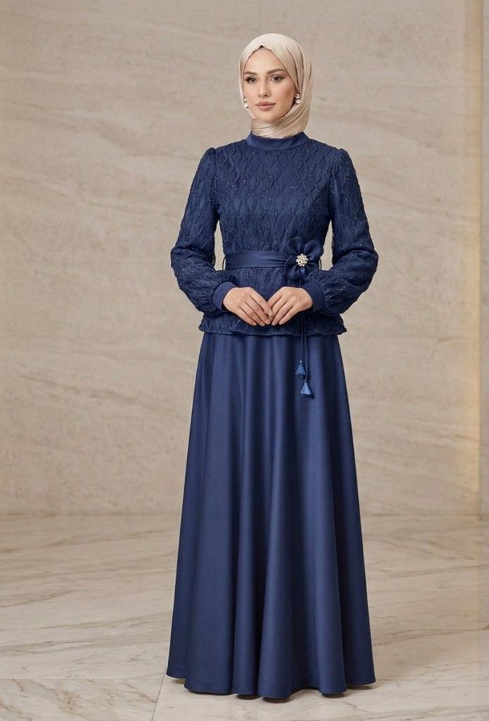 Women's modest two-piece stylish set G4566 - Navy Blue