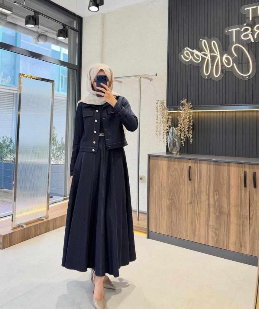 Women's two-piece denim suit + jacket G 4592 - Navy Blue