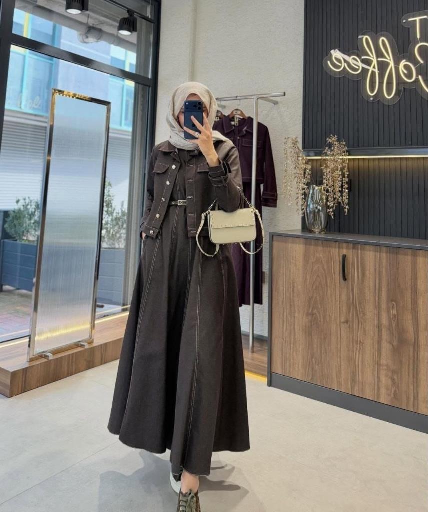 Women's two-piece denim suit + jacket G 4592 - Brown