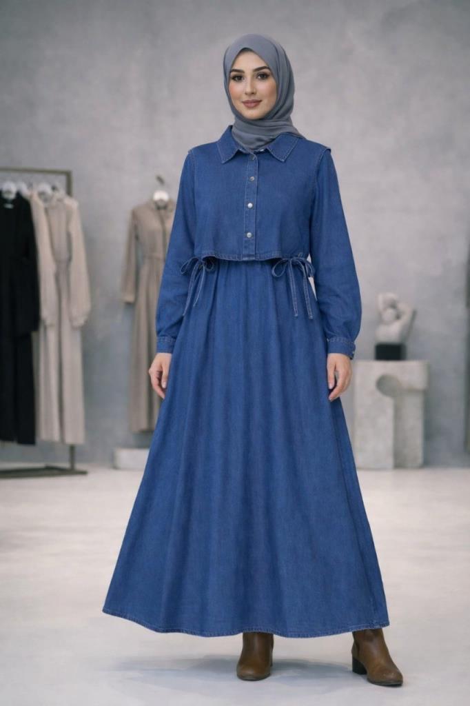 Women's Two-Piece Stylish Denim Dress G4678 - Blue