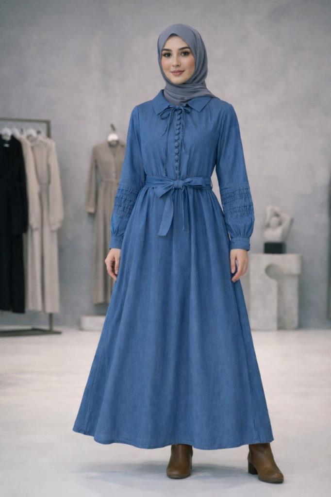 Women's stylish modest dress G4679 - Blue