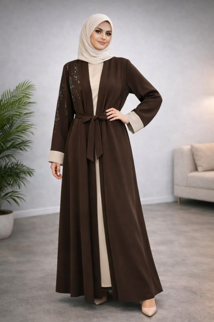 New stylish two-piece abaya G4685 - Brown