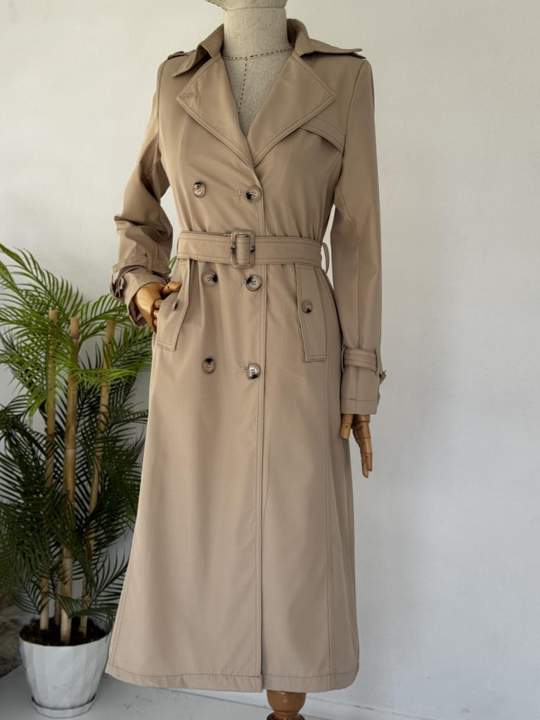 Women's Double-Breasted Trench Coat with Belt G4727 - Beige