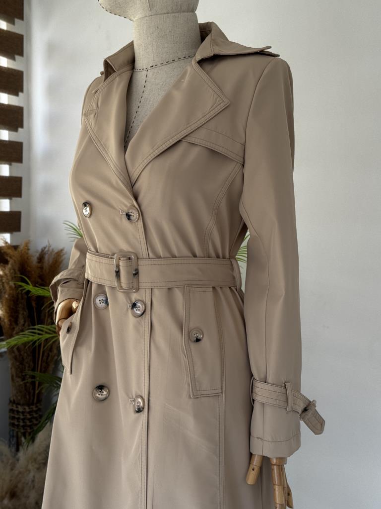 Women's Double-Breasted Trench Coat with Belt G4727 - Beige