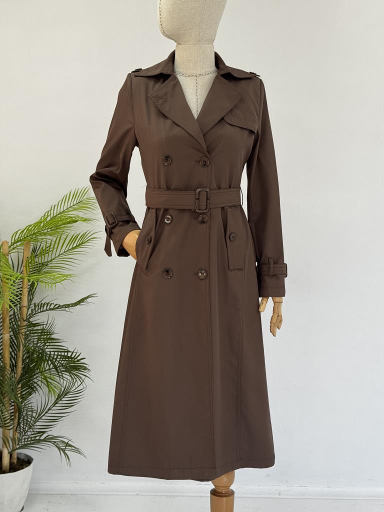 Women's Double-Breasted Trench Coat with Belt G4727 - Brown