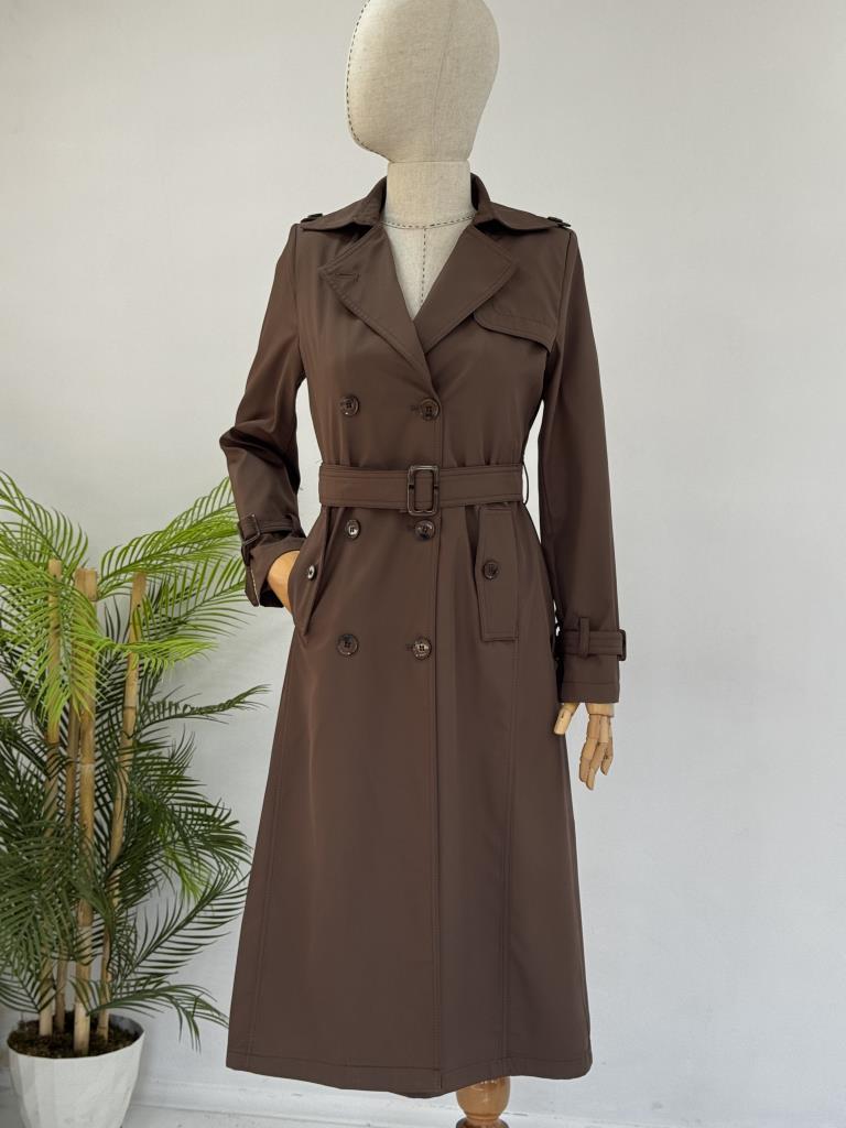 Women's Double-Breasted Trench Coat with Belt G4727 - Brown