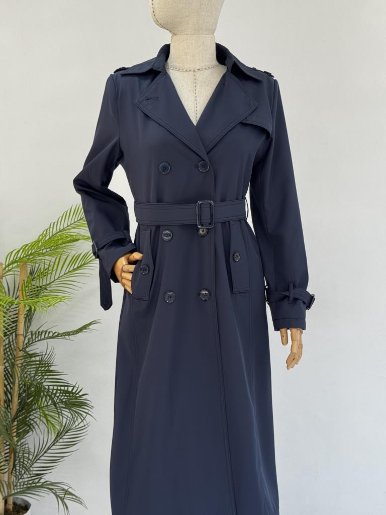 Women's Double-Breasted Trench Coat with Belt G4727 - Navy Blue