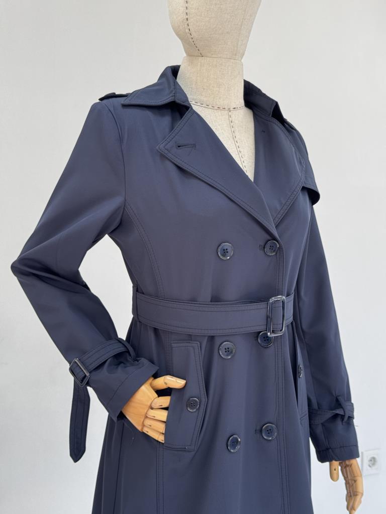 Women's Double-Breasted Trench Coat with Belt G4727 - Navy Blue