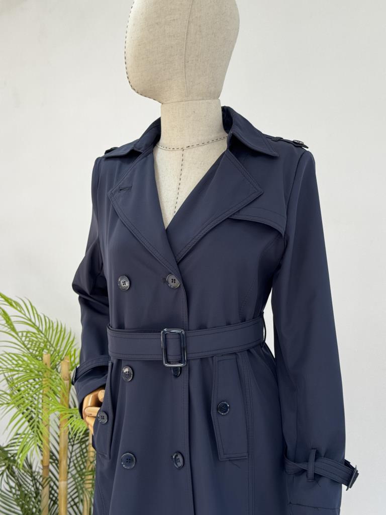 Women's Double-Breasted Trench Coat with Belt G4727 - Navy Blue