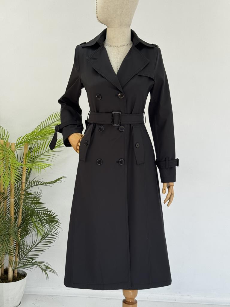 Women's Double-Breasted Trench Coat with Belt G4727 - Black