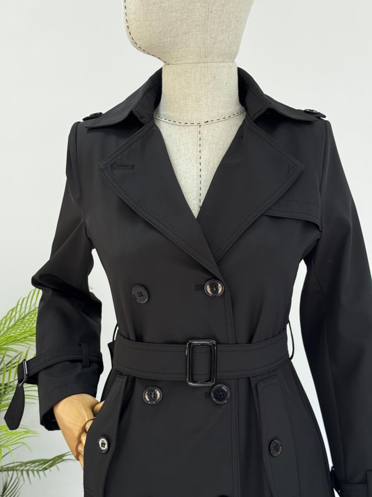 Women's Double-Breasted Trench Coat with Belt G4727 - Black