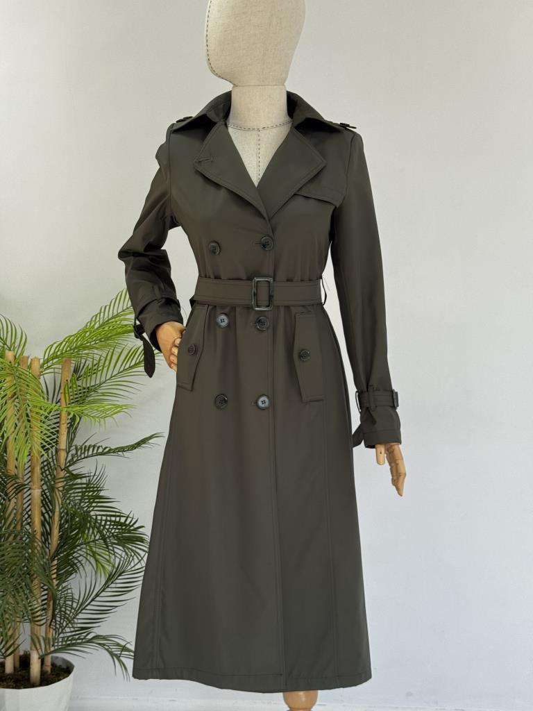 Women's Double-Breasted Trench Coat with Belt G4727 - Khaki