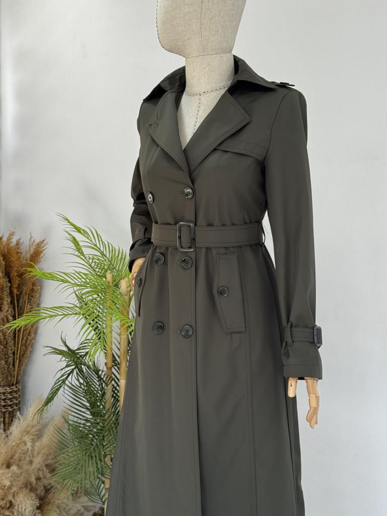 Women's Double-Breasted Trench Coat with Belt G4727 - Khaki