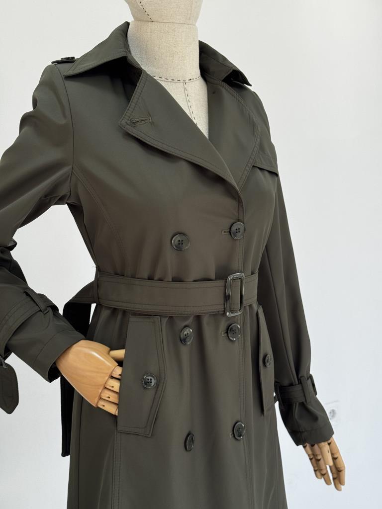 Women's Double-Breasted Trench Coat with Belt G4727 - Khaki