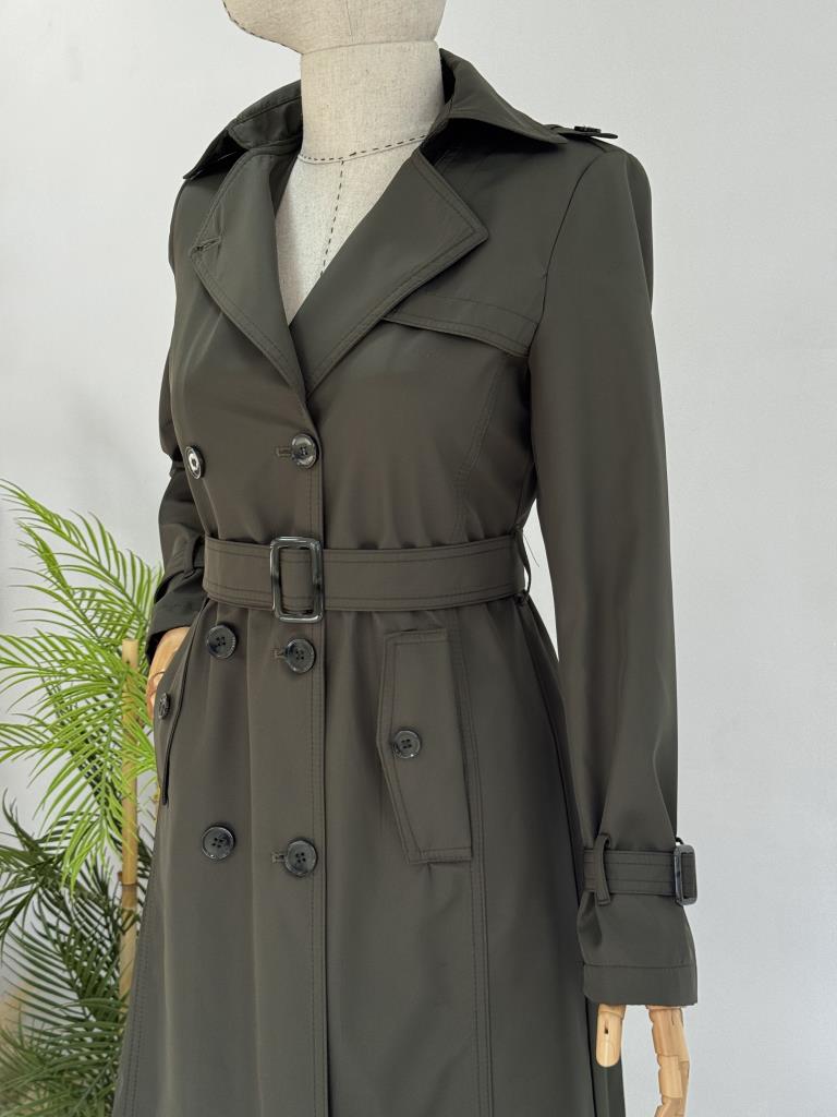 Women's Double-Breasted Trench Coat with Belt G4727 - Khaki