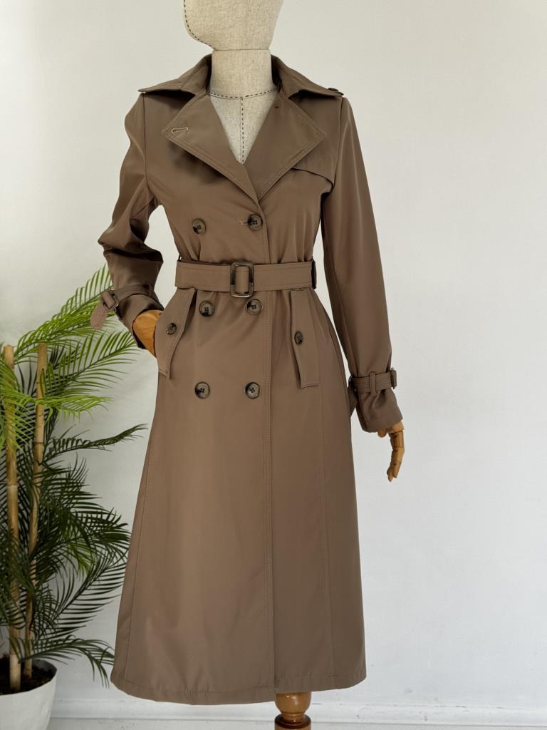 Women's Double-Breasted Trench Coat with Belt G4727 - Tan