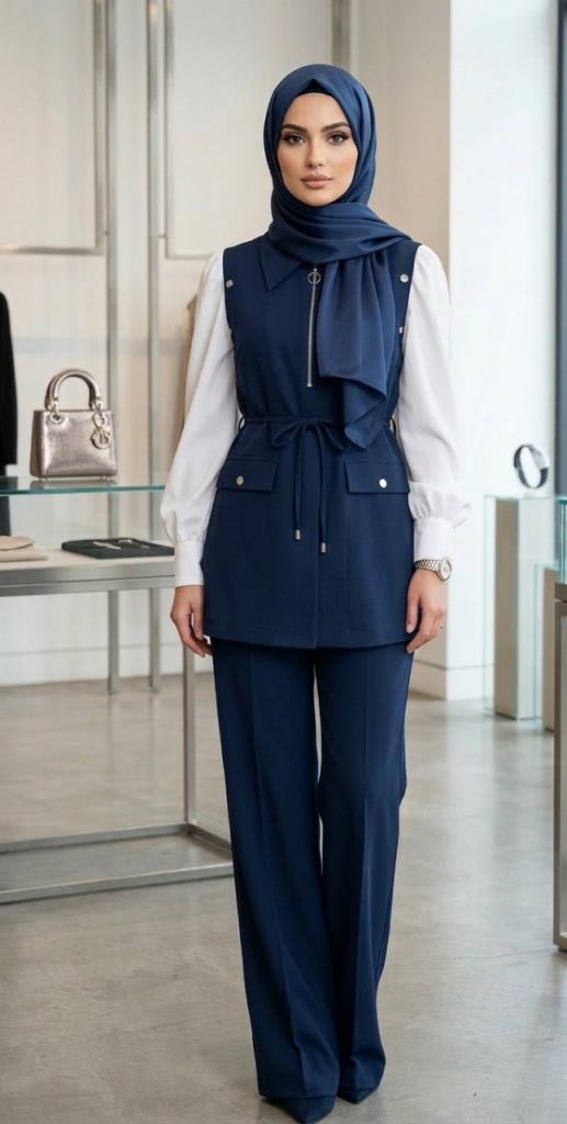 kadın tesettürlü 2 parçalı takım G4755 - LACİVERT