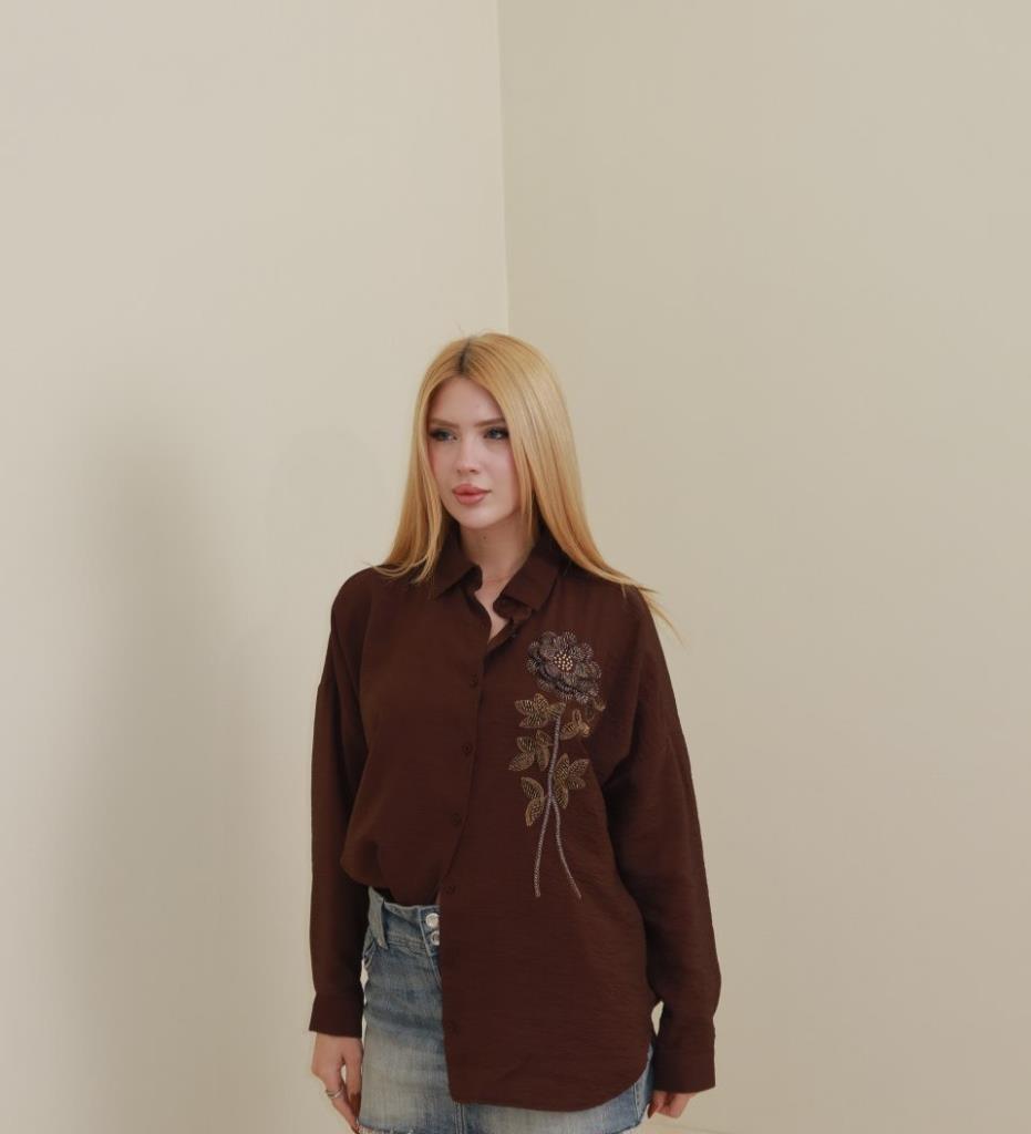 Women's floral detail shirt G4761 - Brown