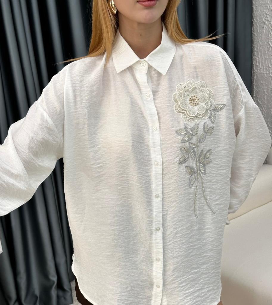 Women's floral detail shirt G4761 - White