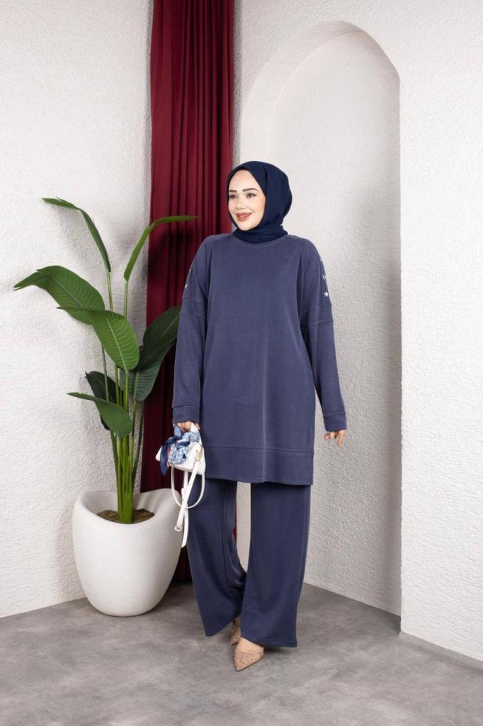 Women's Raglan Sleeve Loose Two-Piece Set G4871 - Navy Blue