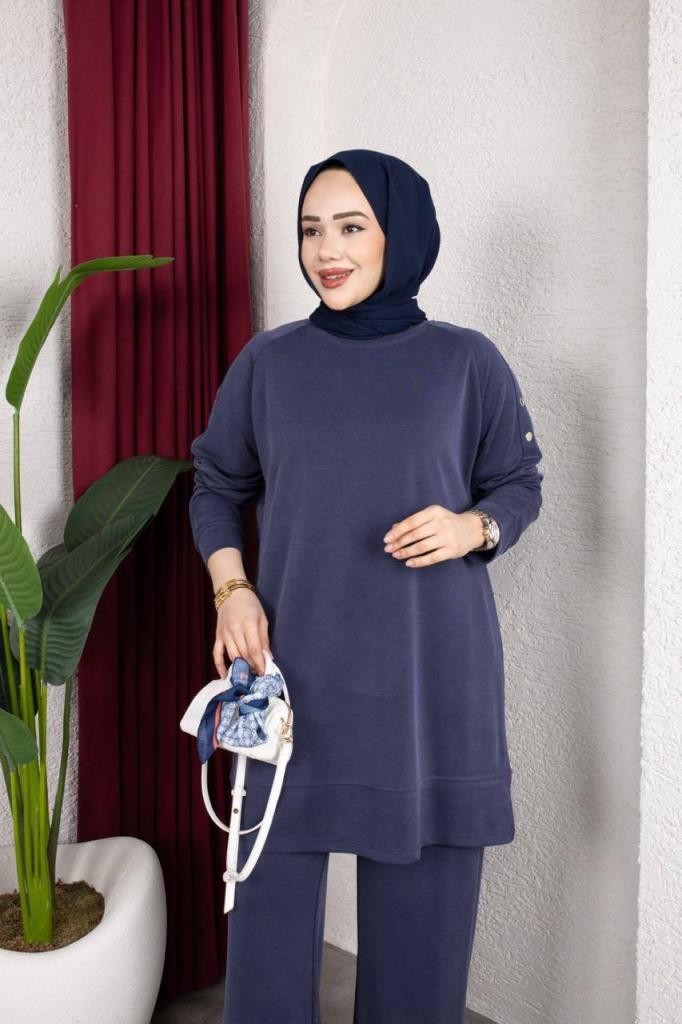 Women's Raglan Sleeve Loose Two-Piece Set G4871 - Navy Blue