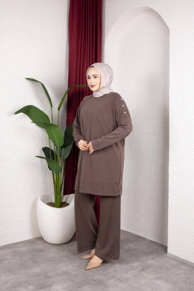 Women's Raglan Sleeve Loose Two-Piece Set G4871 - Brown