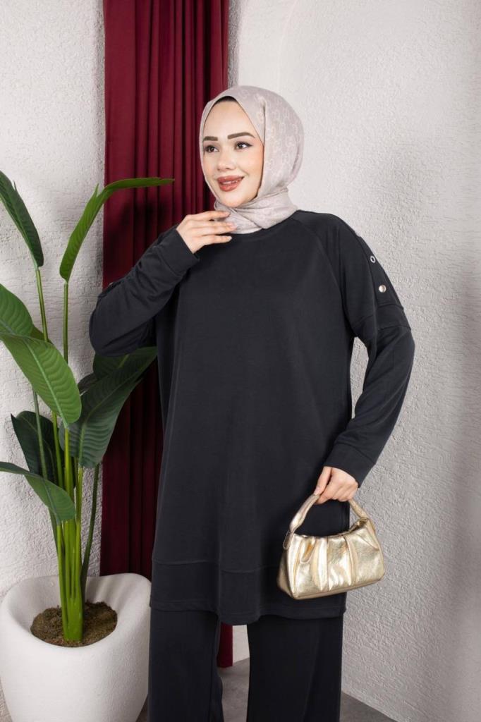 Women's Raglan Sleeve Loose Two-Piece Set G4871 - Black