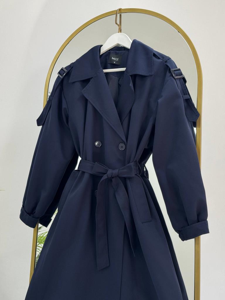 Women's new season midi trench coat G4879 - Navy Blue