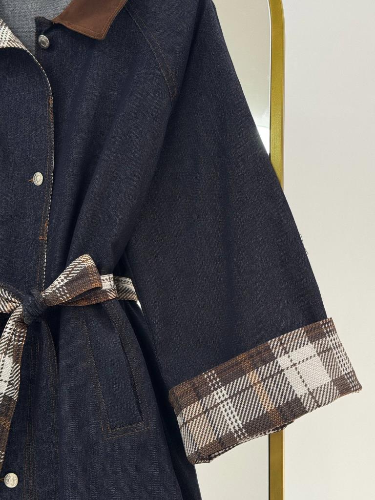 Kadın Süet Yakalı Boydan Düğmeli Kot Trençkot G4886 - KAHVE RENGİ