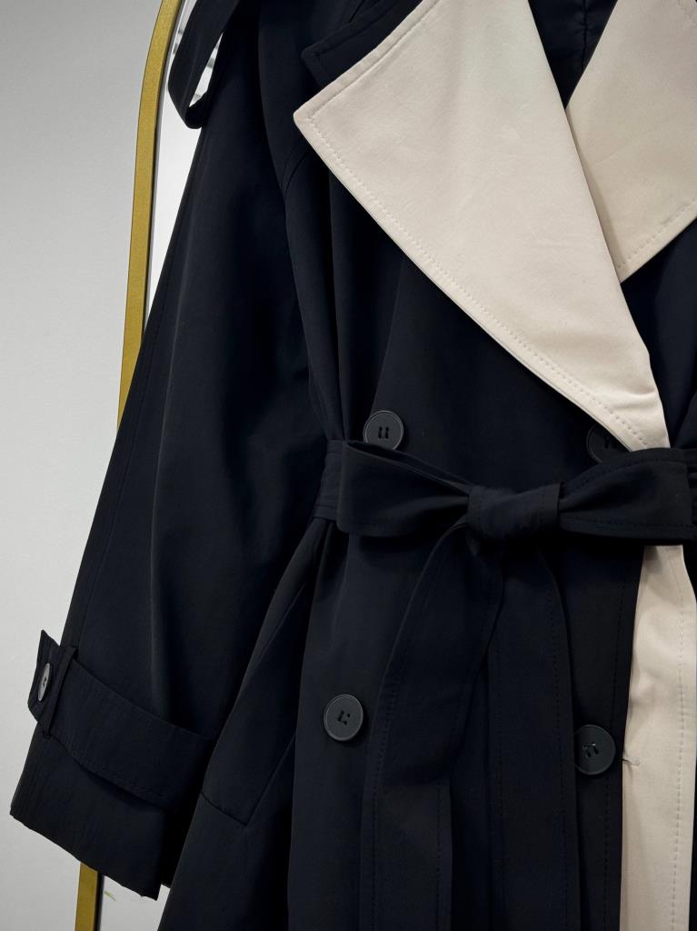 Kadın Çift Renk Detaylı Oversize Trençkot G4887 - SİYAH
