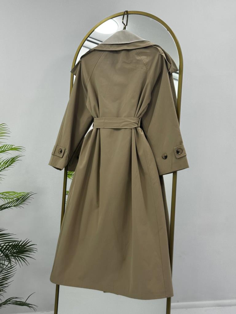 Kadın Çift Renk Detaylı Oversize Trençkot G4887 - BEJ