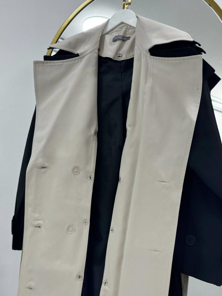 Kadın Çift Renk Detaylı Oversize Trençkot G4887 - SİYAH