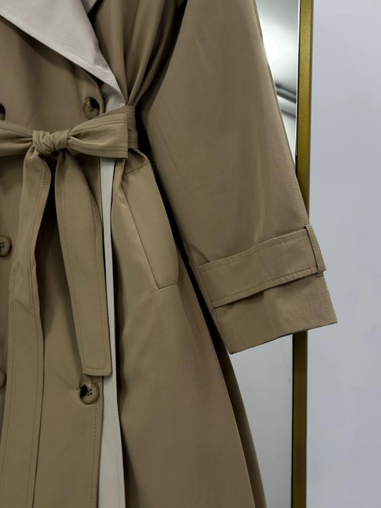 Kadın Çift Renk Detaylı Oversize Trençkot G4887 - BEJ