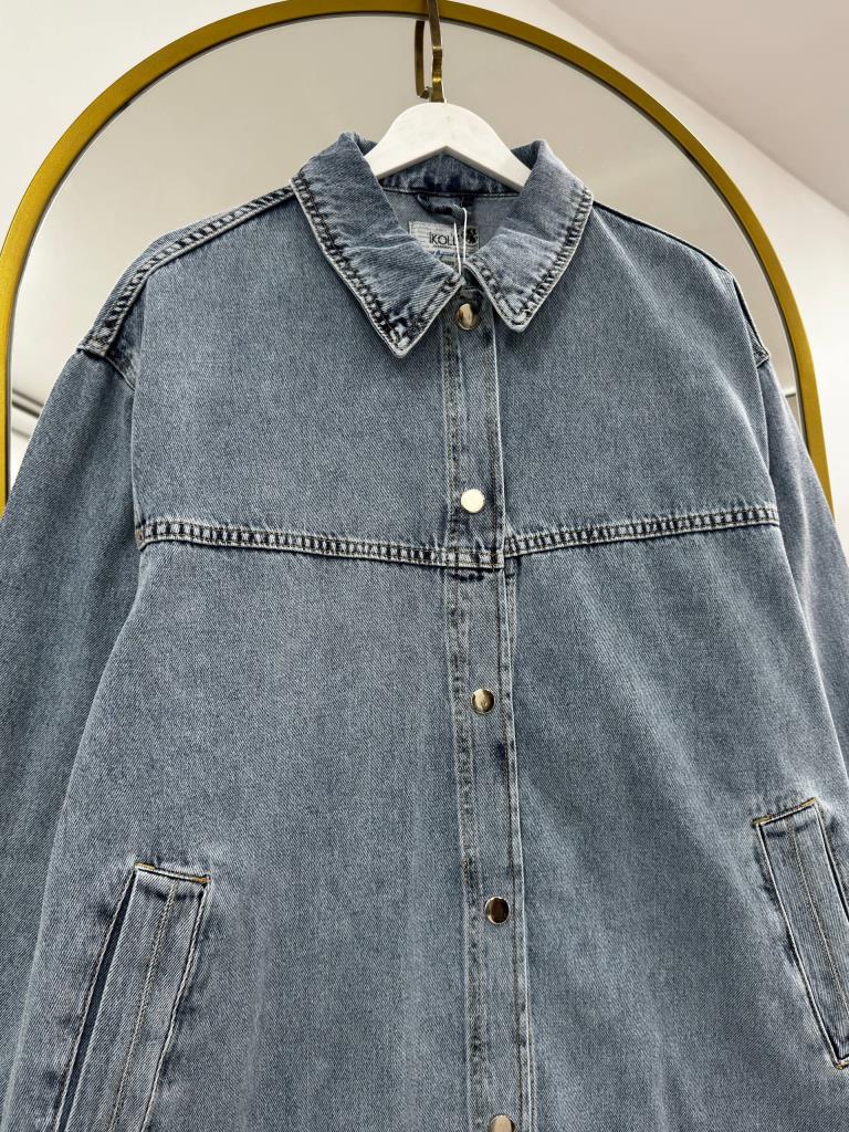 Women's Button-Down Denim Long Tunic G4907 - Blue