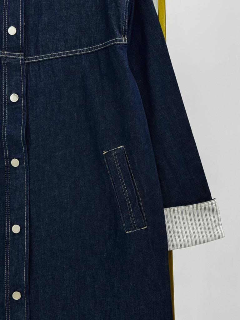 Women's Button-Down Denim Long Tunic G4907 - Navy Blue