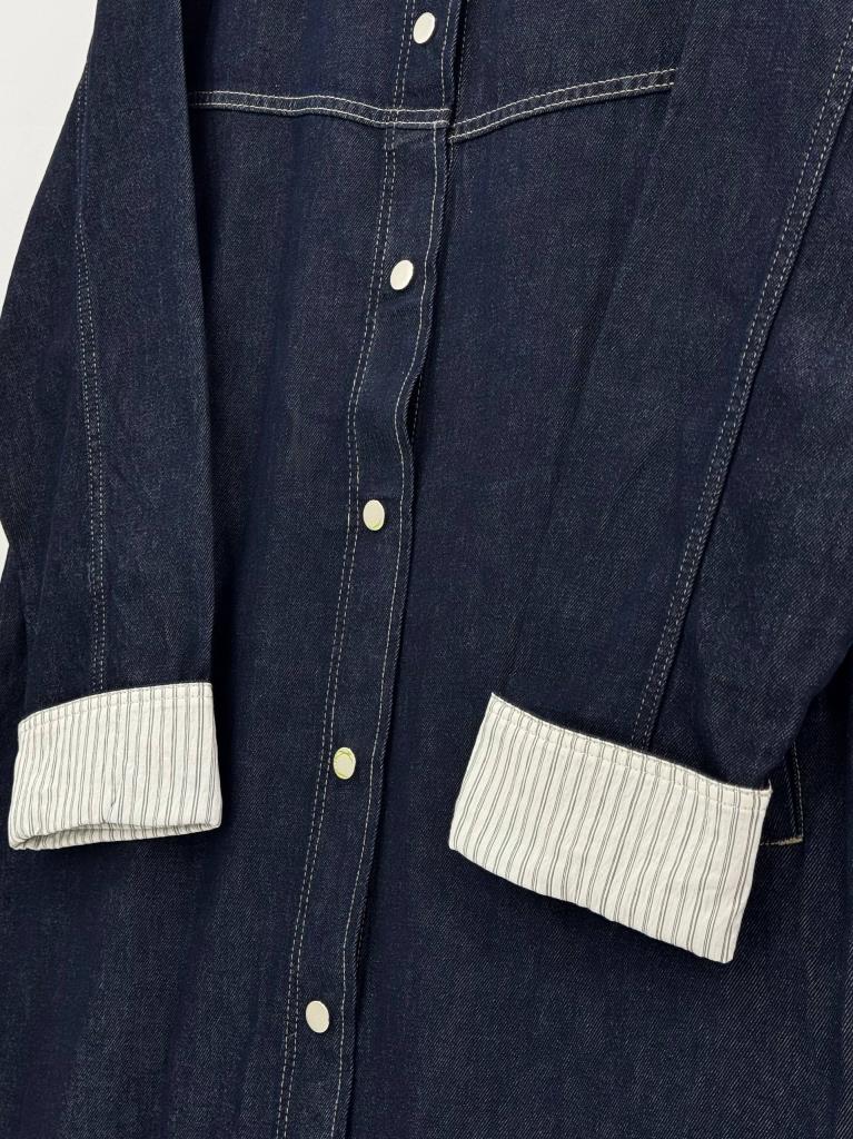 Women's Button-Down Denim Long Tunic G4907 - Navy Blue