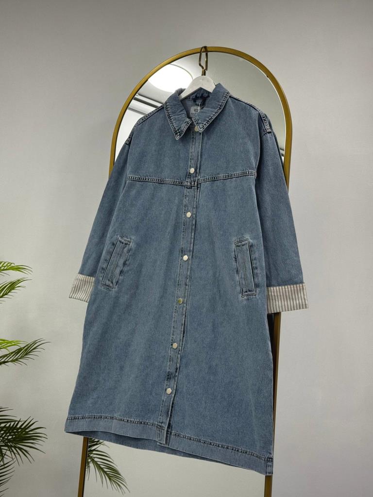 Women's Button-Down Denim Long Tunic G4907 - Blue