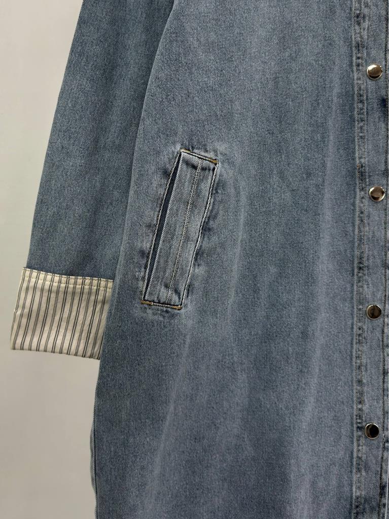 Women's Button-Down Denim Long Tunic G4907 - Blue