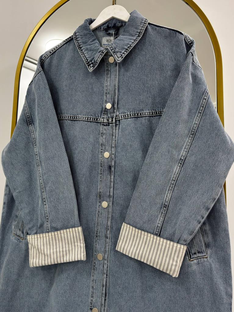 Women's Button-Down Denim Long Tunic G4907 - Blue