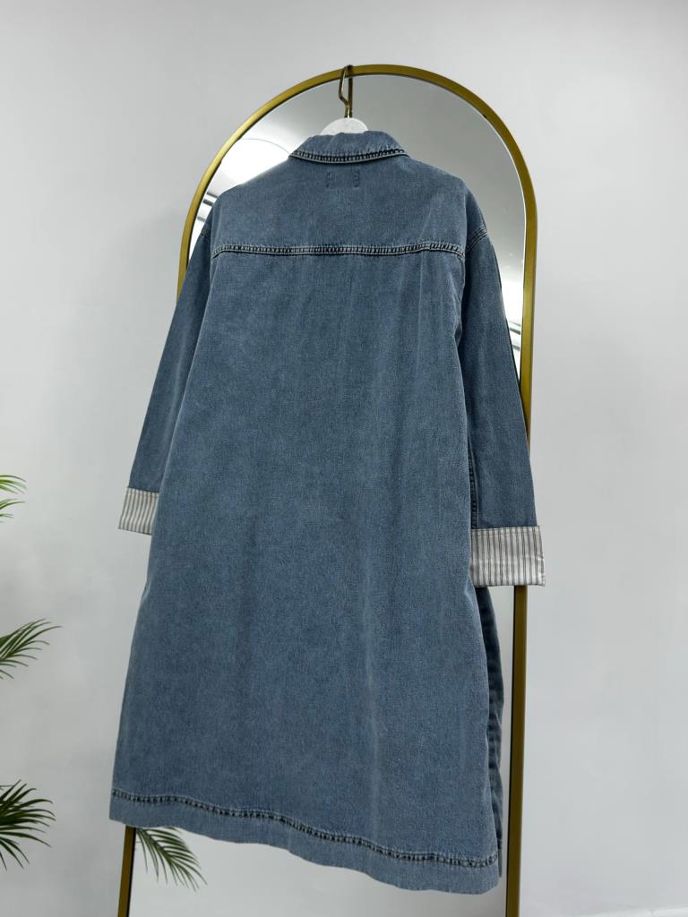 Women's Button-Down Denim Long Tunic G4907 - Blue