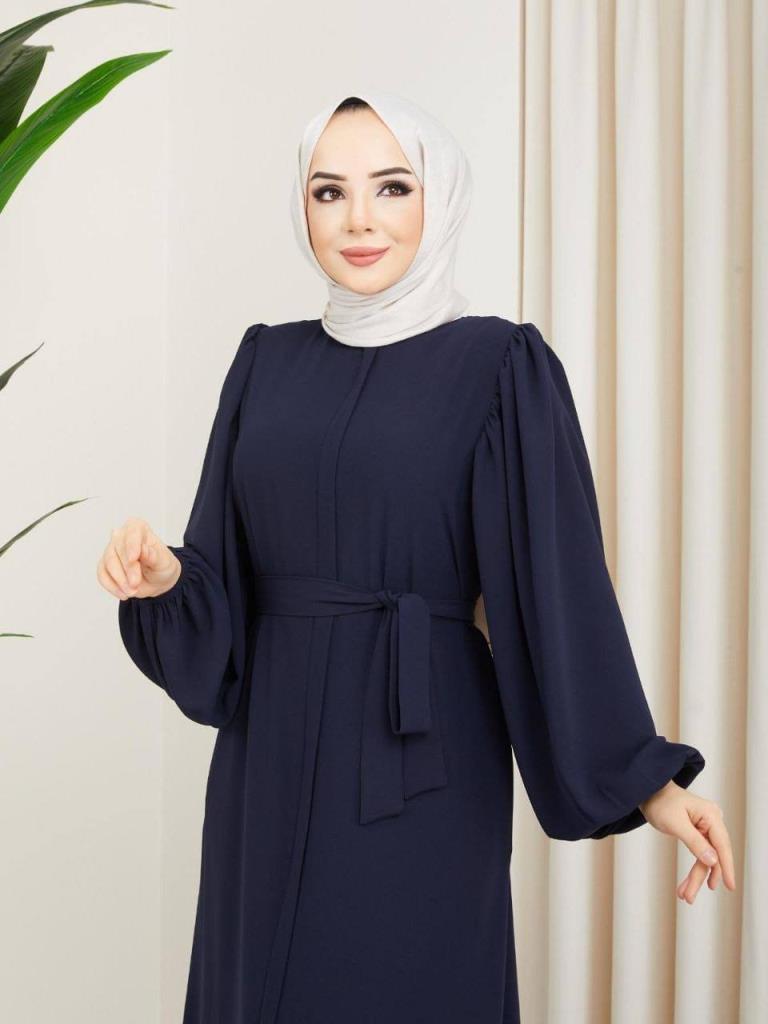 Women's balloon sleeve abaya G4999 - Navy Blue