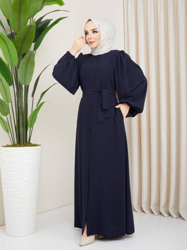 Women's balloon sleeve abaya G4999 - Navy Blue
