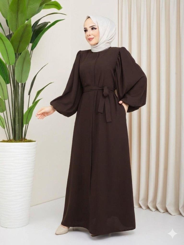 Women's balloon sleeve abaya G4999 - Brown
