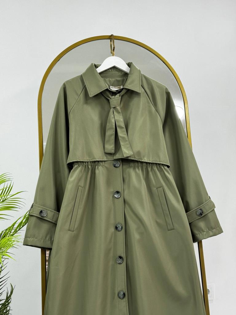 Women's Midi Trench Coat with Tie G5028 - Green