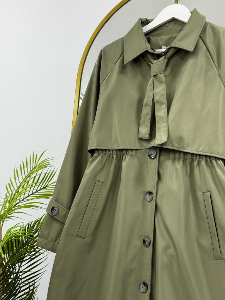 Women's Midi Trench Coat with Tie G5028 - Green