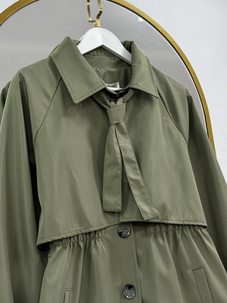 Women's Midi Trench Coat with Tie G5028 - Green
