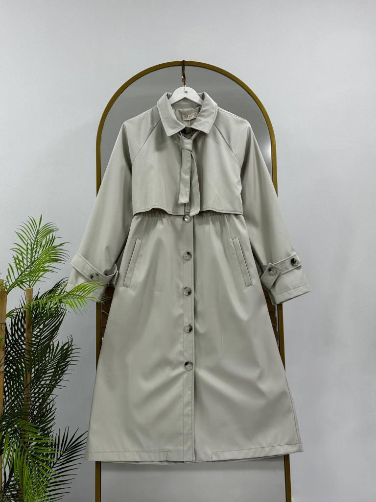 Women's Midi Trench Coat with Tie G5028 - Beige