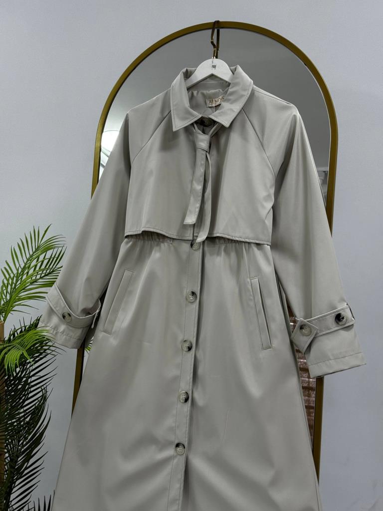 Women's Midi Trench Coat with Tie G5028 - Beige