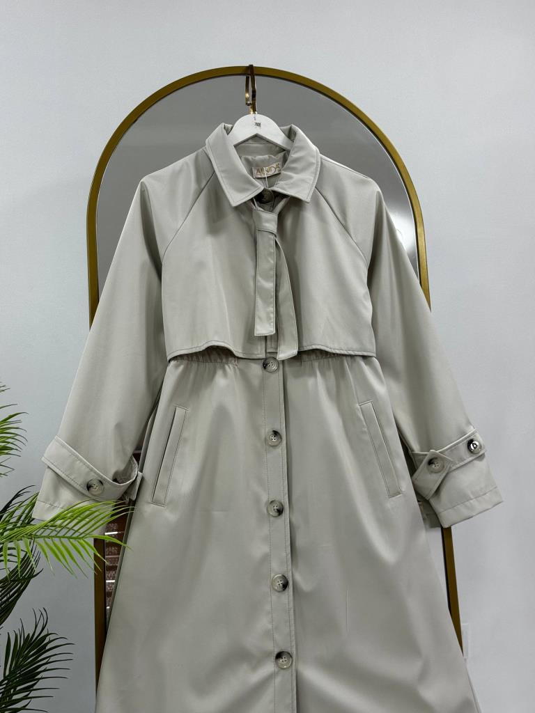 Women's Midi Trench Coat with Tie G5028 - Beige